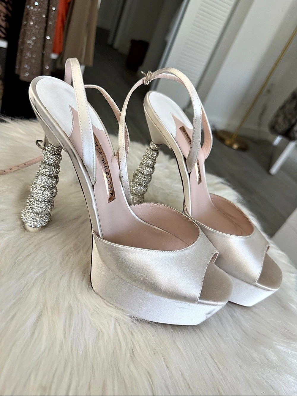 Sophia Webster Jeweled Platform Heels in White - Picture 3 of 8